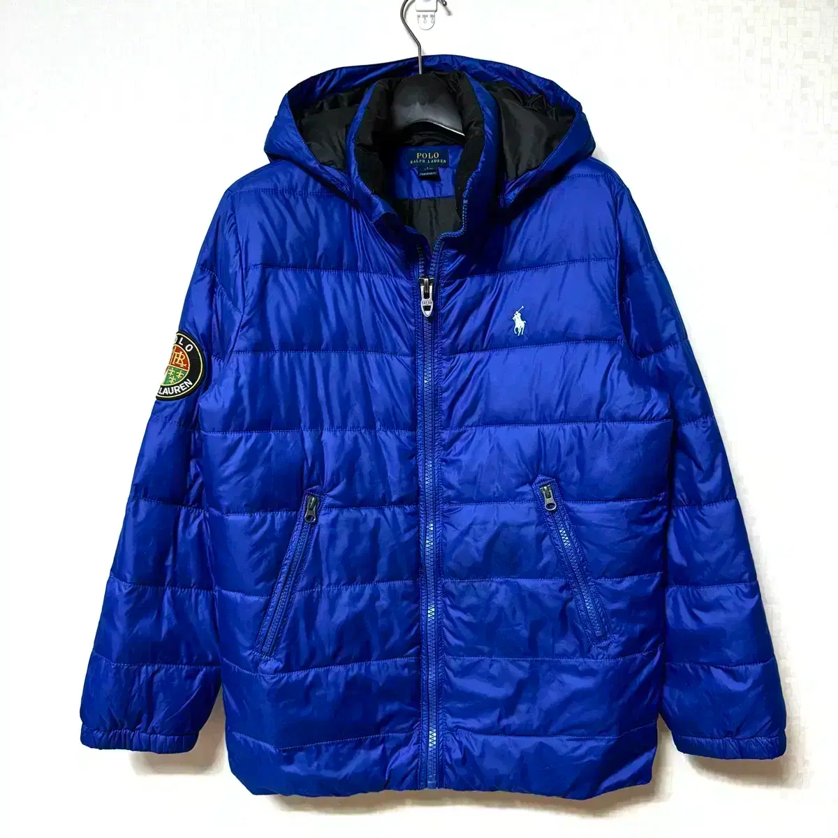 S、90]ポロラルフローレンパッド入りジップアップジャケットブルー